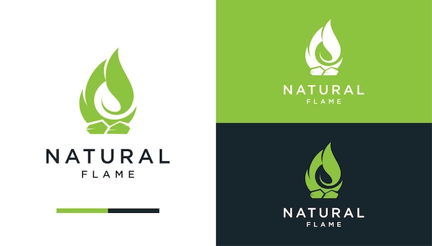 Negative space Fire with leaf logo design template