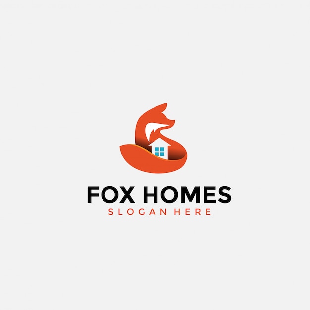 negative space fox home logo design