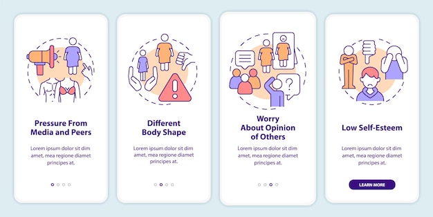 Negative teenage body image onboarding mobile app screen