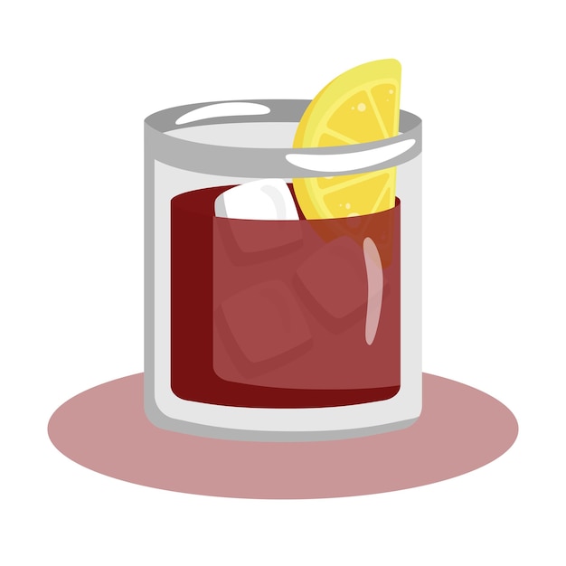 Negroni with ice and lemon in a glass