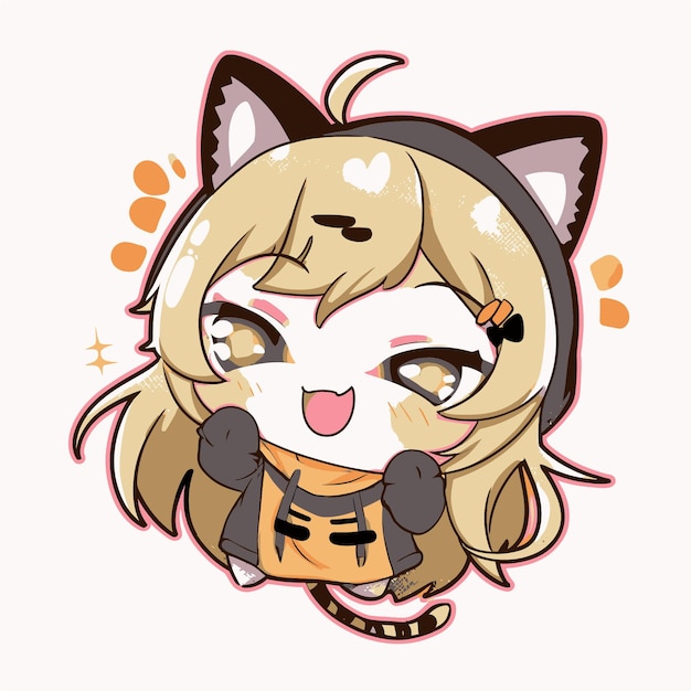 Neko girl japan cute chibi kawaii sticker png digital art vector