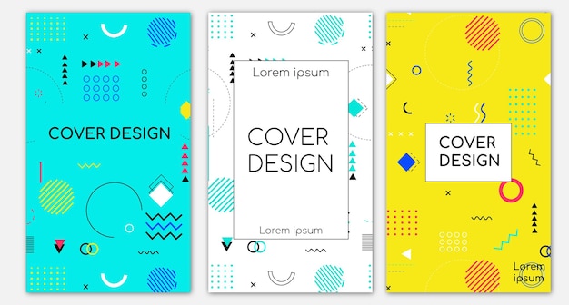 Neo memphis seamless pattern poster collection. Vibrant color template. Cool bright wallpapers.