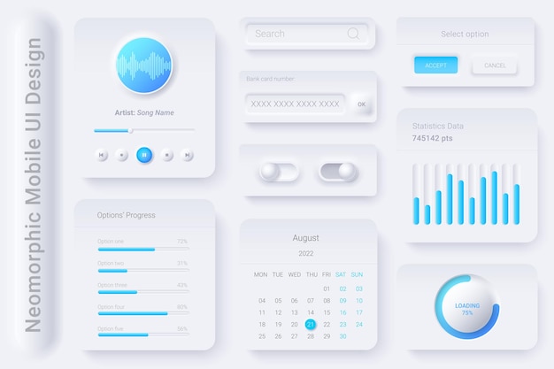 Neomorphic UI UX white design elements kit