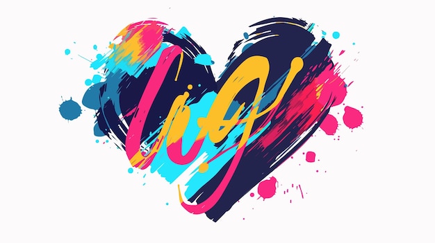 Vector neon abstract heart with handwritten text overlay