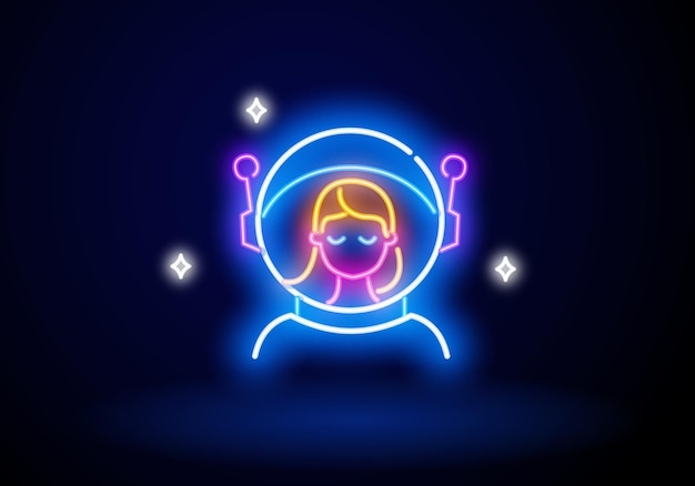 Neon astronaut in outer space in a space helmet Composition with a professional woman Woman Female astronaut icon