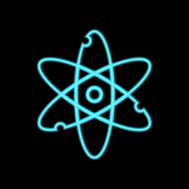 Neon Atom icon isolated. Symbol of science, education, nuclear physics, scientific research. Electrons and protonssign