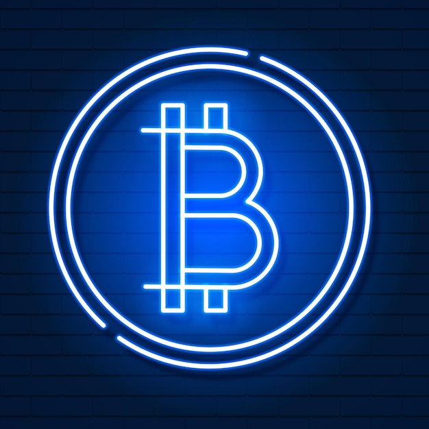 Neon Bitcoin Symbol Isolated On Black Background.light Effect. Digital Money, Mining Technology Concept. Vector Icon.