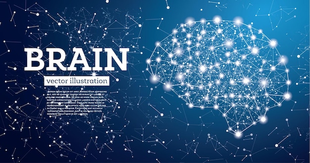 Neon Brain Connections on Blue Background. Vector Illustration.