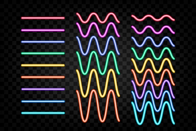 Neon brushes set. Vector illustration. Big collection colorful light objects on dark transparent