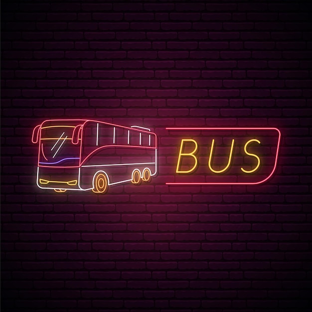 Neon bus sign Glowing bus icon and text