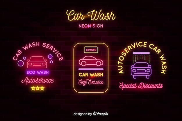 Neon car wash sign collection