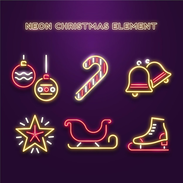 Neon christmas element collection