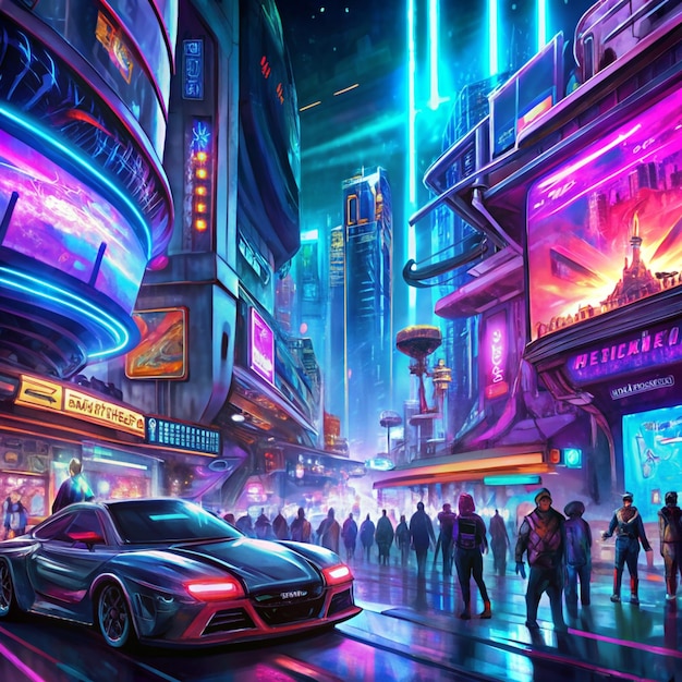 Vector neon cityscape illustration