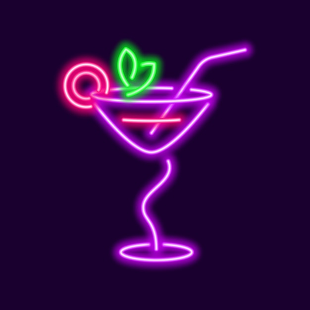 Neon cocktail with curved stem