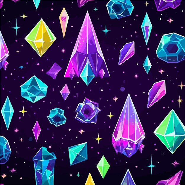 Vector neon colored gemstones seamless pattern for vibrant designs