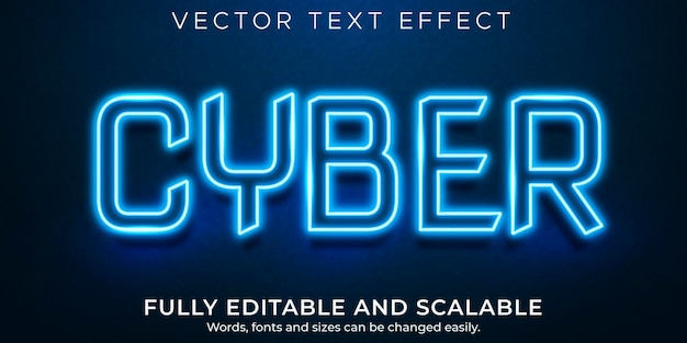 Neon cyber editable text effect, shiny and glow text style