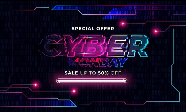 Neon Cyber Monday Banner Text and Title of Cyber Monday