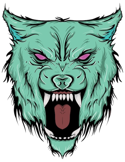 Neon Cyber Wolf Mint Monster Head Aggressive