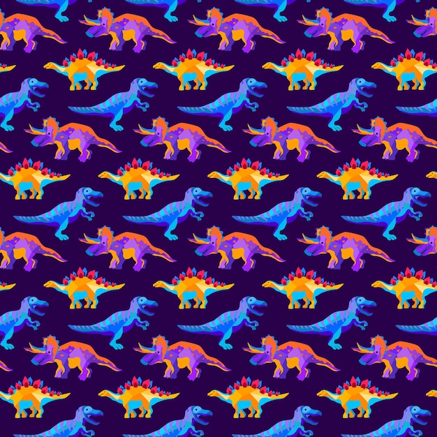 Neon Dinosaur Vector Seamless Pattern