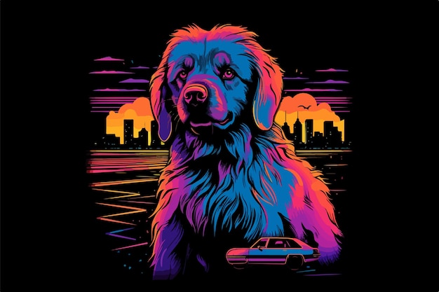 Neon Dog 80s style vector illustration