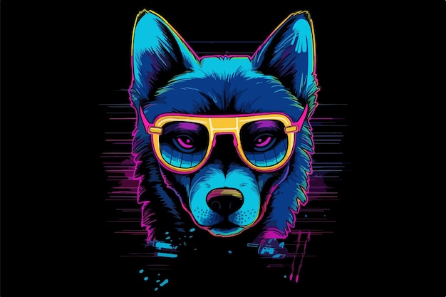 Neon Dog 80s style vector illustration