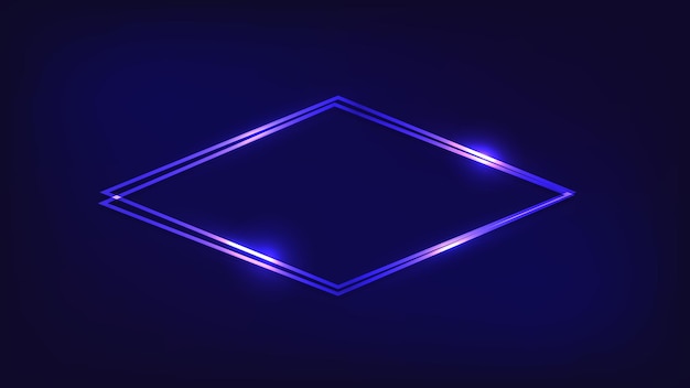 Neon double rhombus frame with shining effects