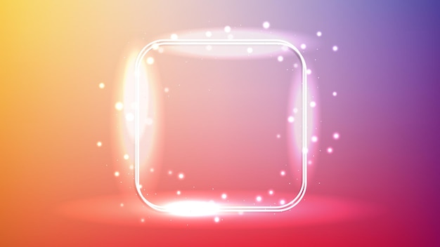 Vector neon double rounded square frame with shining effects and sparkles