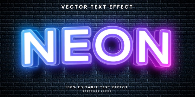 Neon editable text effect in style premium vector