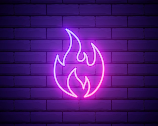 Neon fire icon Elements in neon style icons Simple neon flame icon for websites web design mobile app isolated on brick wall