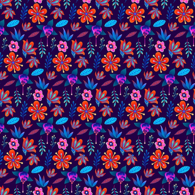 Neon Floral Vector Seamless Pattern