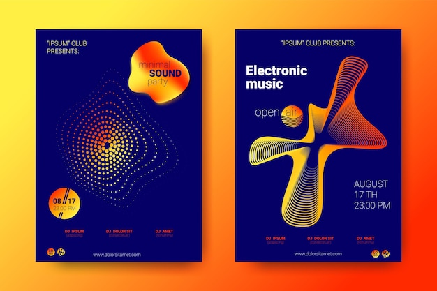 Neon flyers collection for electronic music festival invitation