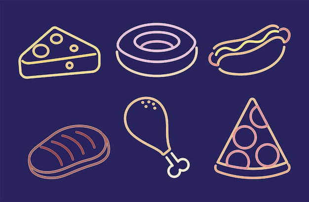 Neon food icon set