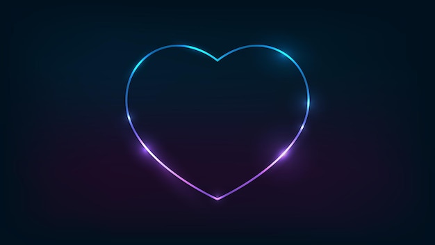 Neon frame in heart form with shining effects on dark background Empty glowing techno backdrop Vector illustration