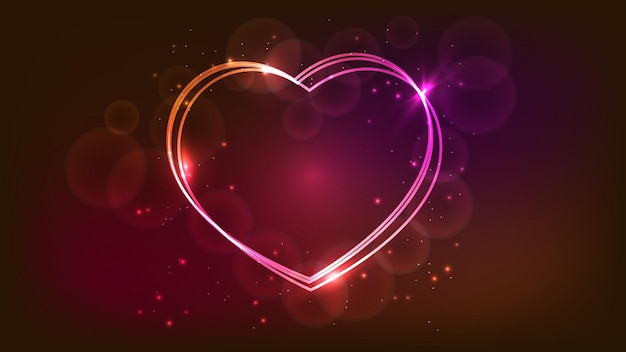 Neon frame in heart form with shining effects and sparkles