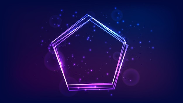 Neon frame in pentagon form with shining effects and sparkles