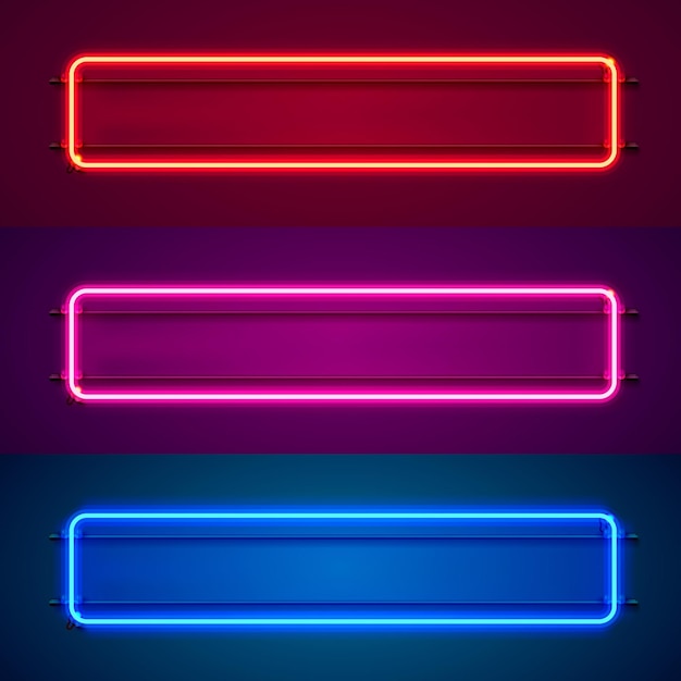 Neon frame sign in the shape of a square. Set color. template design element. Vector illustration