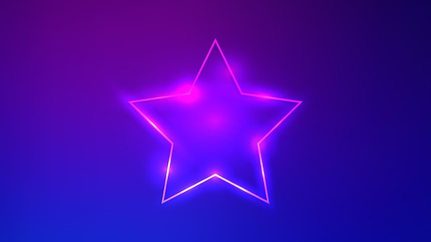 Neon frame in star form with shining effects on dark purple background Empty glowing techno backdrop Vector illustration