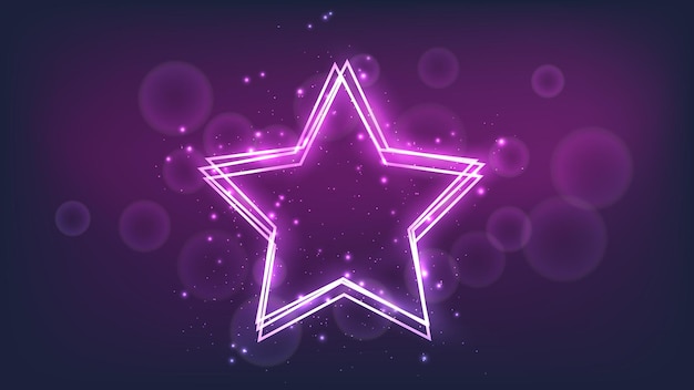 Neon frame in star form with shining effects and sparkles