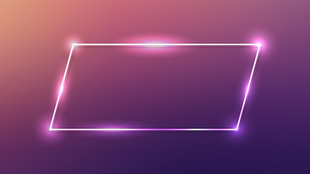 Neon frame with shining effects on dark purple background Empty glowing techno backdrop