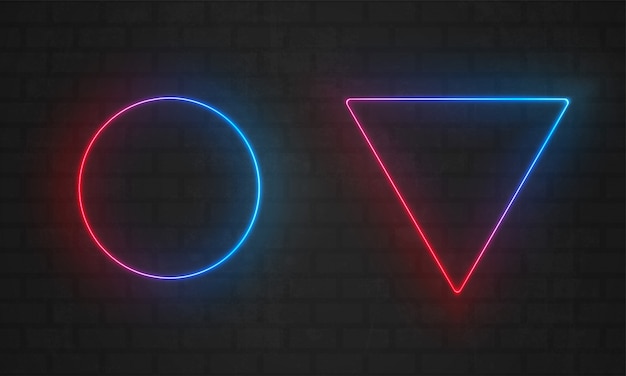 Neon frames.   line light bulbs, triangle and circle neon frame