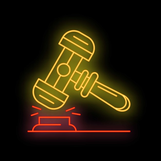 Vector neon gavel striking sound block making decision icon