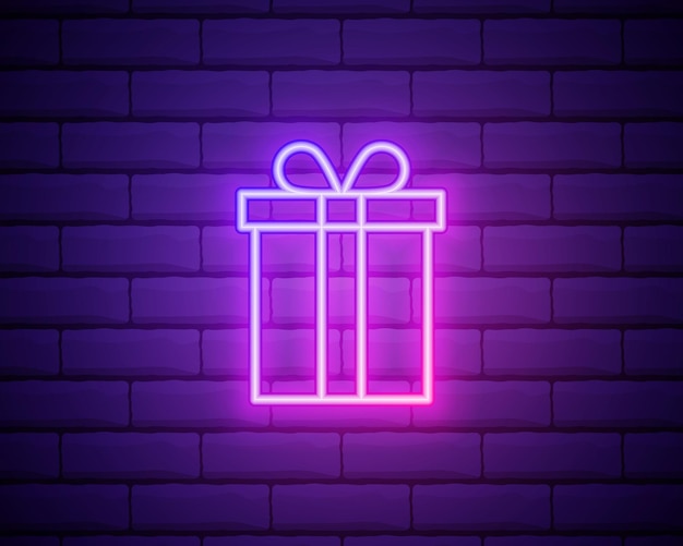 Vector neon gift box sign glowing present box icon in neon style promotion or sale concept vector illustration