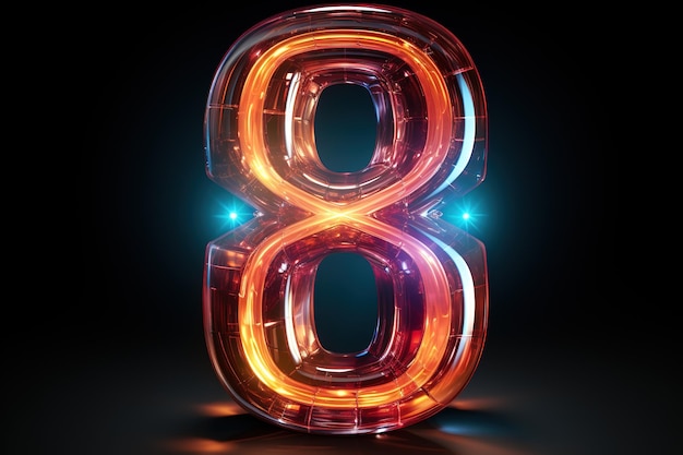 Neon in a glass case font Number 8 3d rendering