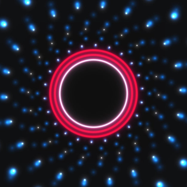 Neon glowing circle on abstract background