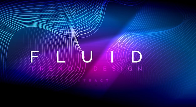 Neon glowing fluid wave lines magic energy space light concept abstract background wallpaper design ripple texture illustration