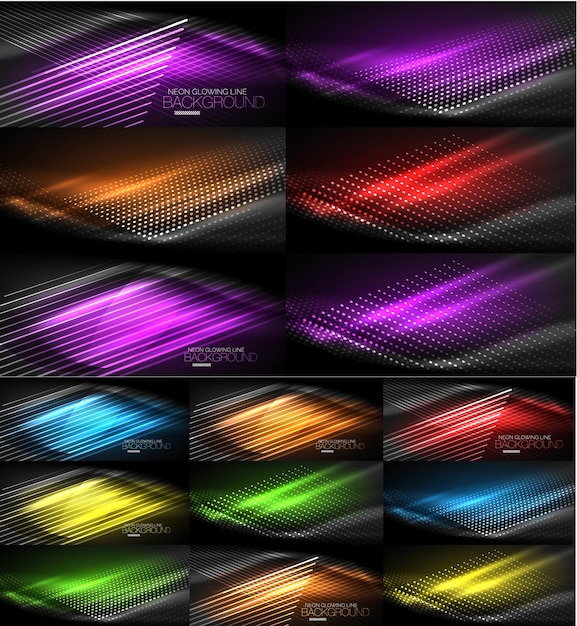 Neon glowing light abstract backgrounds collection mega set of energy magic concept backgrounds