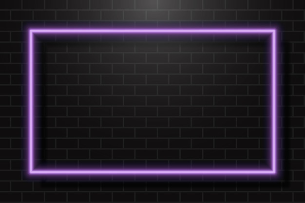 Neon Glowing Rectangle Frame for Banner on Dark Empty Grunge Brick Background