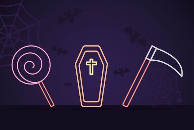 Neon halloween icon set