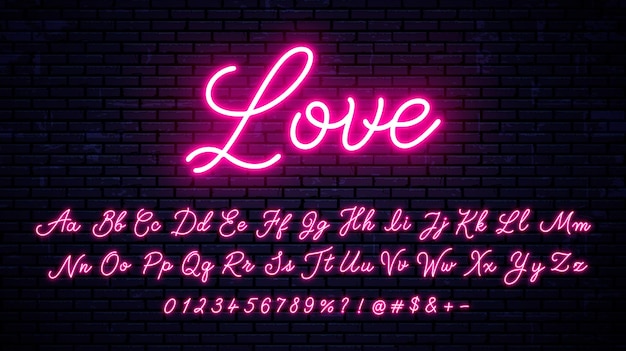 Neon handwritten font with numbers and symbols.