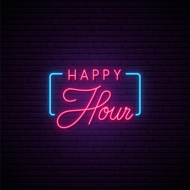 Neon Happy hour signboard Glowing neon